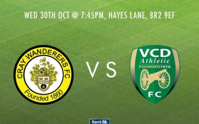 Cray Wanderers vs VCD Athletic – Kent Senior Cup 1st Round – Wed 30th October, 7.45pm – Match Preview