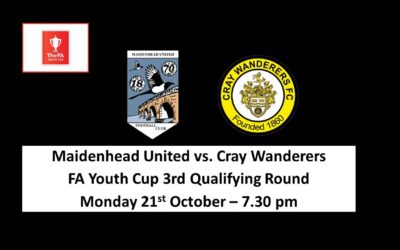 Maidenhead United U18s v Cray Wanderers U18s – FA Youth Cup 3rd Qualifying Round, 21/10/19, 7.30pm