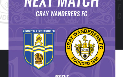 Cray Wanderers Fixtures update – Change of date for Bishop’s Stortford, now Friday 26th August, 7.45 pm