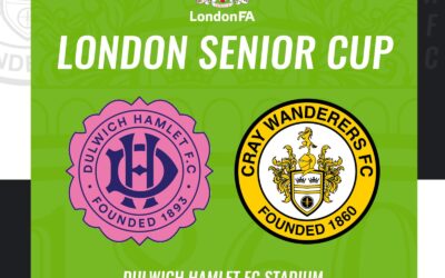 Cray Wanderers Fixtures update – London Senior Cup 2nd Round – Dulwich Hamlet vs Cray Wanderers, Wednesday 30th November, 7.45 pm