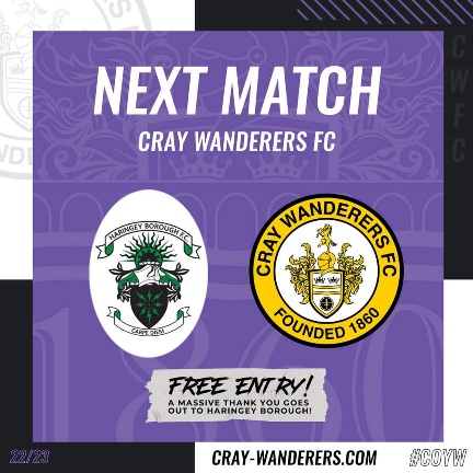 Haringey Borough vs Cray Wanderers – Isthmian Premier, Saturday 22nd April, 3 pm – Match Preview & Directions
