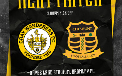 Cray Wanderers vs. Cheshunt – Isthmian Premier, Saturday 23rd September, 3 pm – Match Preview