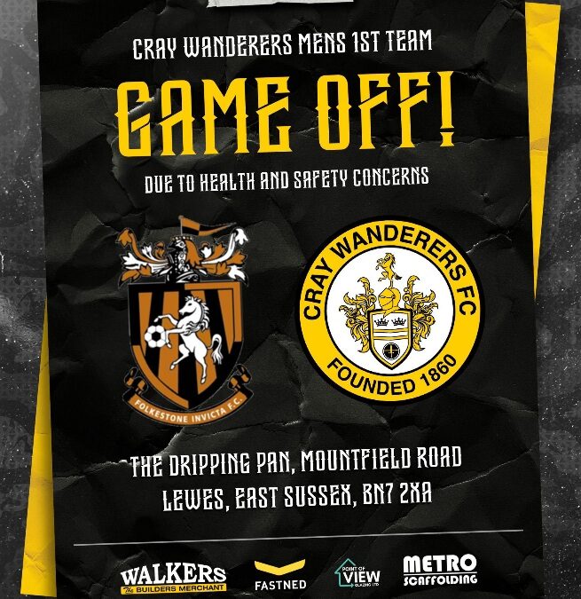 Folkestone Invicta vs Cray Wanderers – 2/12/23 – MATCH POSTPONED.