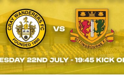 Cray Wanderers vs Sittingbourne – PSF – Tuesday 22nd July, 7.45 pm + Directions + Euro 2025 Semi Final, England v Italy on the big screen.