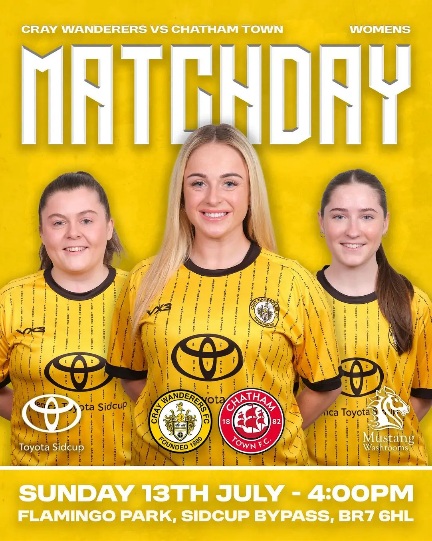 Cray Wanderers Women vs Chatham Town Development – PSF – Sunday 13th July, 4 pm