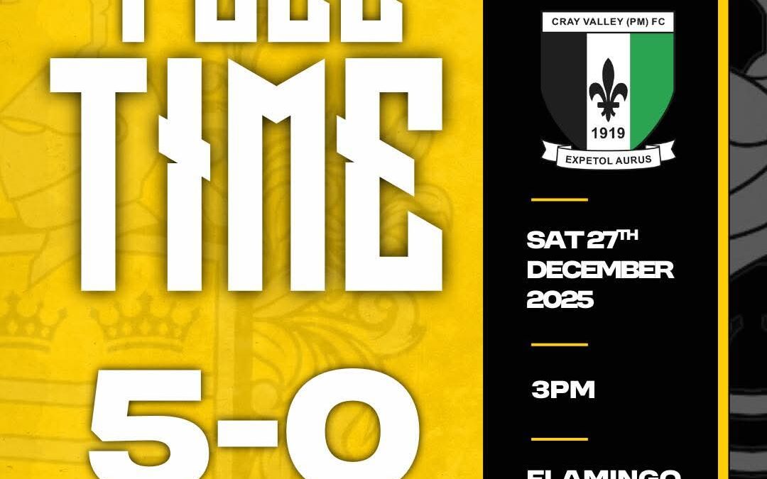 Cray Wanderers 5 Cray Valley (PM) 0 – Isthmian Premier – Saturday 27th December – Match Report