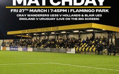 Cray Wanderers U23s v Hollands & Blair U23s – SCEFL Development League West – Friday 27th March, 7.45 pm