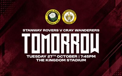 Stanway Rovers vs Cray Wanderers – Isthmian Premier – Tuesday 27th October, 7.45 pm